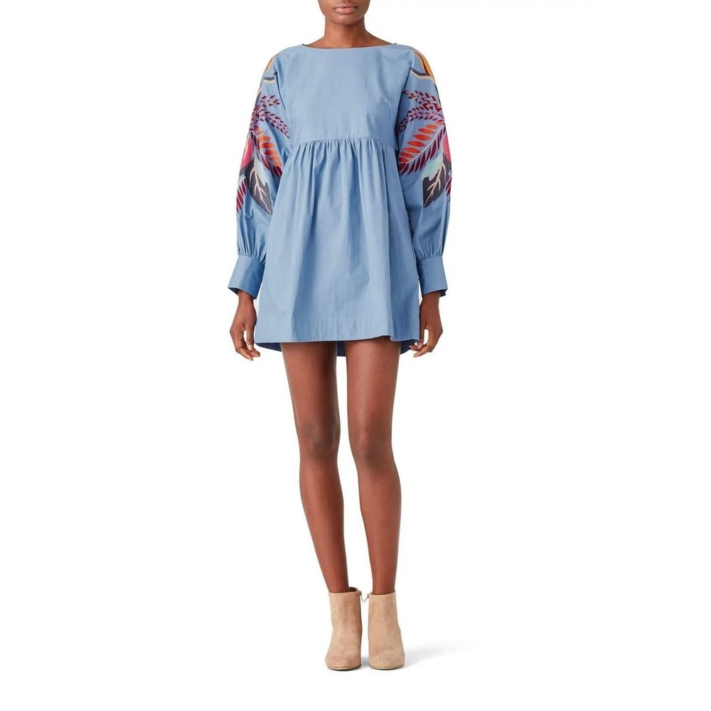 Free People Mini Obsessions Embroidered Dress in Blue